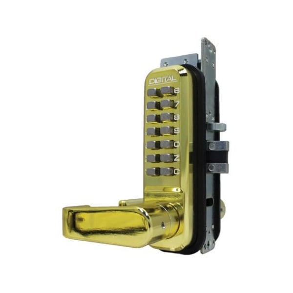 Mechanical Keyless Narrow Stile Lever Lock Single Combination Bright Brass